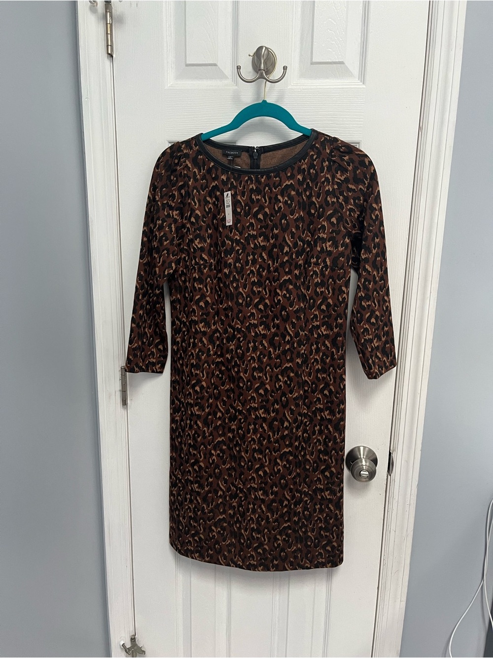 Talbots Brown Black Animal Leopard Print 3/4 Sleeve Sheath Dress 4 New